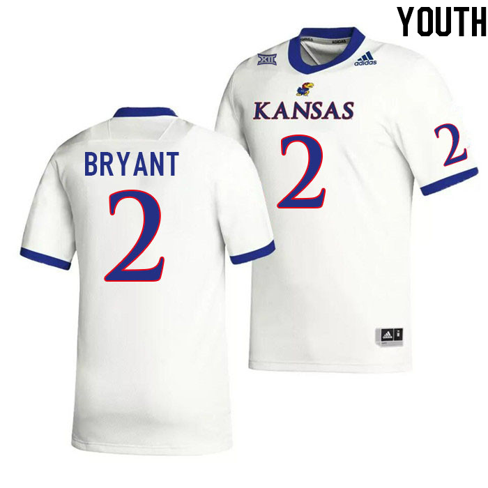 Youth #2 Cobee Bryant Kansas Jayhawks College Football Jerseys Stitched Sale-White - Click Image to Close